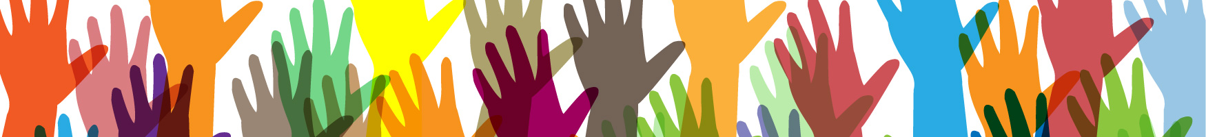 An illustration of many kinds of hands upraised
