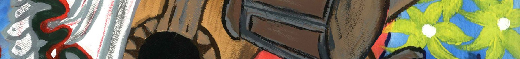A close-up of a brightly colored painting