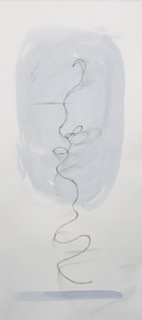 Drawing of curved and looped string on a background of washed out grey.