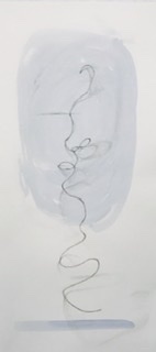 Drawing of curved and looped string on a background of washed out grey.