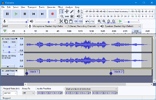 Audacity workspace