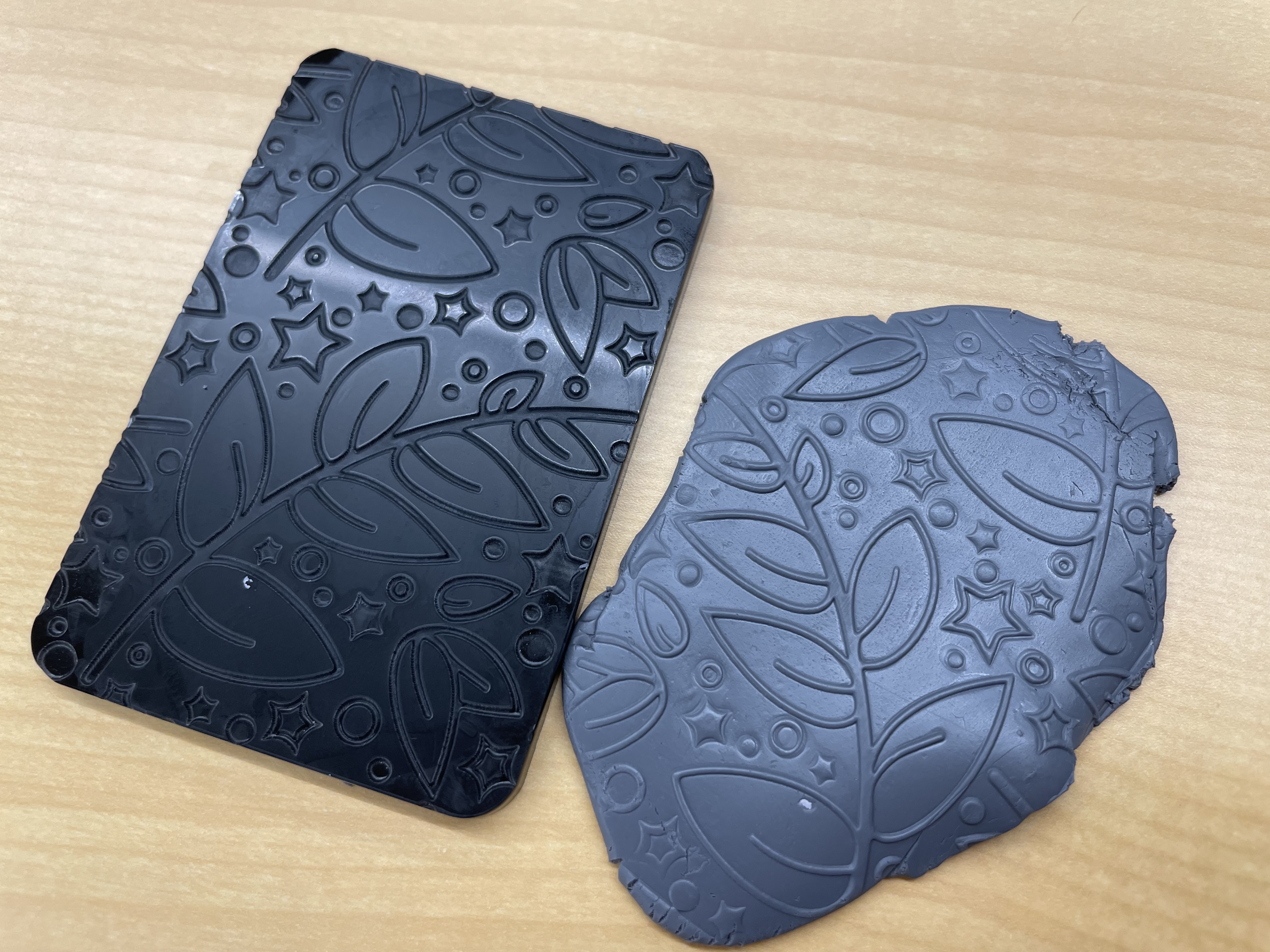 Image of engraved acrylic texture on polymer clay