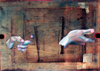 Painting of disembodied hands holding an invisible object