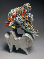 Porcelain and stoneware sculpture with multicolor layers