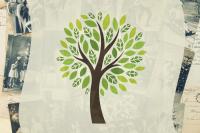 Genealogy Family Tree An illustration of a family tree surrounded by partially visible old photographs