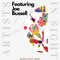An abstract piece of art by Joe Bussell, with splashes of colorful paint