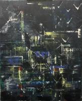 Painting of an abstracted night scene.