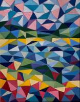 Painting with repetitive triangles in multi colors.
