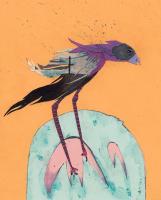 Mixed media bird on orange background