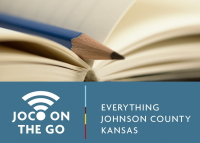 A pencil in a notebook, the JoCo on the Go logo, and the words "Everything Johnson County Kansas"