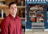 a portrait of matt stewart on the left with the cover of his book on the right