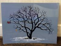 Painting of a bare tree in winter.