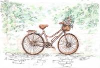 Drawing of a bicycle on a cobbled street.