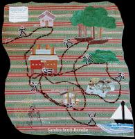 Textile of a trail on a map leading to multiple locations.