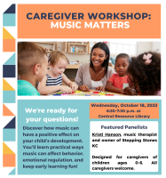 Caregiver Workshop on October 18 at 6:30 p.m. at Central Resource Library