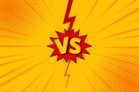 A yellow background with a comic book style "versus" in the middle