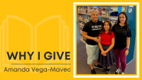 Pictured is Amanda, her daughter Camila, and exchange student Greta at the Central Resource Library in Overland Park.