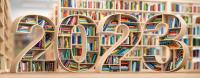 numbers 2023 arranged to look like bookshelves with books