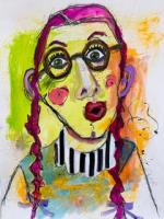 Abstracted, colorful portrait of a woman.