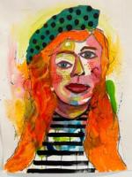 Abstracted, colorful portrait of a woman.