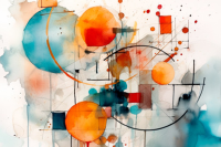 Photograph of a brightly colored abstract painting.