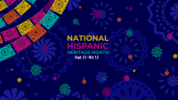 Text: National Hispanic Heritage Month on a decorative papel picado-inspired design.