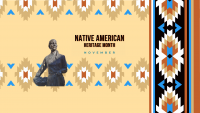 Photo of Na-Nex-Se, wife of Shawnee Chief Thomas Blackhoof sculpture on themes patterned background with text Native American Heritage Month November.