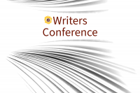 Text: writers conference with a yellow sunflower logo.