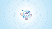 Graphic of a printer surrounded  by a phone, laptop, desktop and circles.