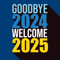 Graphic with illustrated text Goodbye 2024 welcome 2025