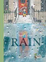 Rain boy sitting on a step in the rain