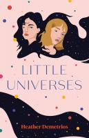 Little Universes Book Cover: A soft pink cover with abstract elements swirling around an illustration of two opposing girls.