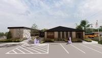 A render of the plan for the new exterior of Spring Hill Library, with a fully accessible entrance and new landscaping