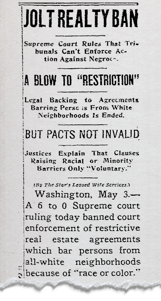 May 3, 1948, Kansas City Star Headline embodies an equivocal view of the Shelley v. Kraemer decision, which made racially restrictive covenants unenforceable in court